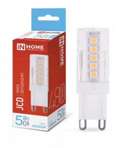 Лампа светодиодная LED-JCD 5Вт 230В G9 6500К 480Лм IN HOME
