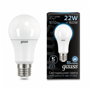 Лампа светодиодная Gauss A70 22W E27 4100K 1/10/50