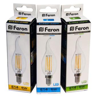 Лампа сд Е14 C35 5W 2700Kфиламент свеча на ветру прозрач. LB-59 Feron